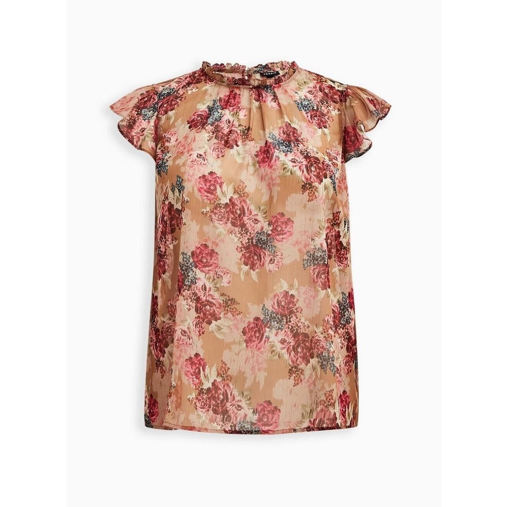 Torrid Size 4 Crinkle Chiffon Flutter Sleeve Sheer Blouse Floral Flowers - Picture 1 of 8